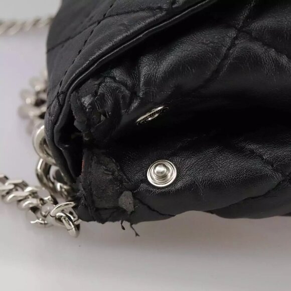 Stella MacCartney Chain Hand Bag Leather 2way Black Silver Auth mr934 - Picture 12 of 16